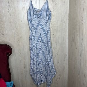 blue and white striped sleeveless long maxi dress